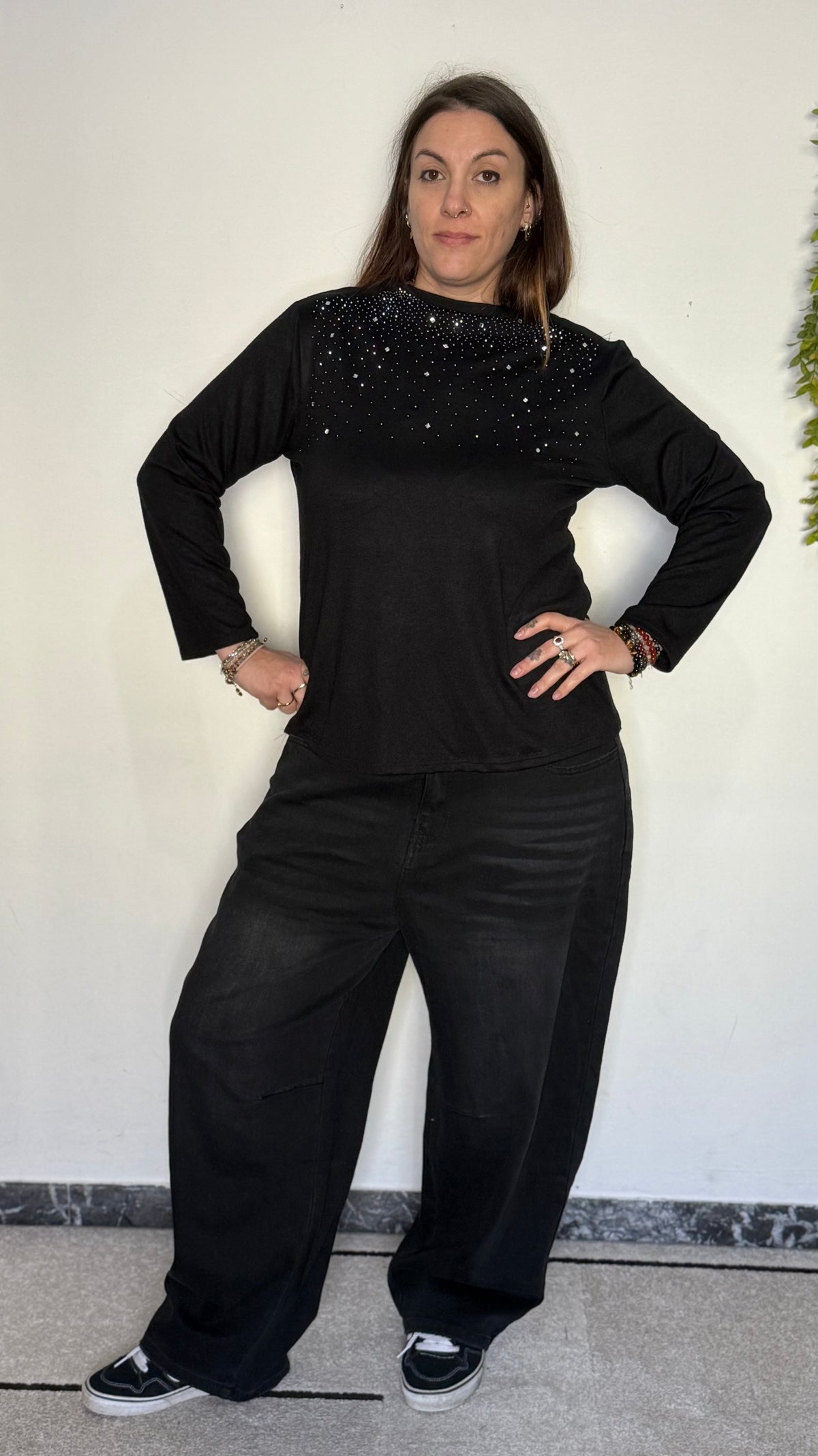 Maglia Over "Luce" con Brillantini e Scollo a Barchetta