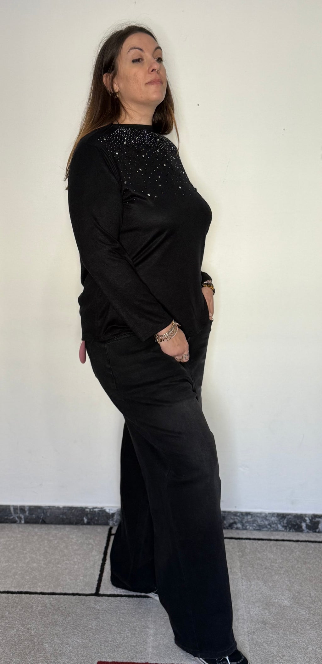 Maglia Over "Luce" con Brillantini e Scollo a Barchetta