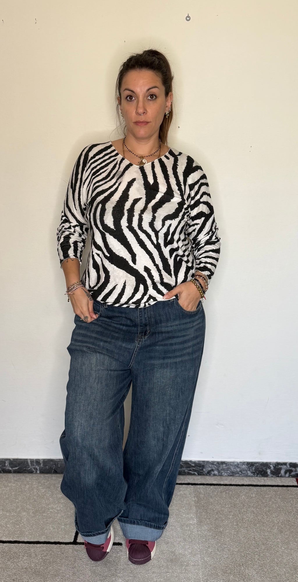 Maglia basic chic zebrata