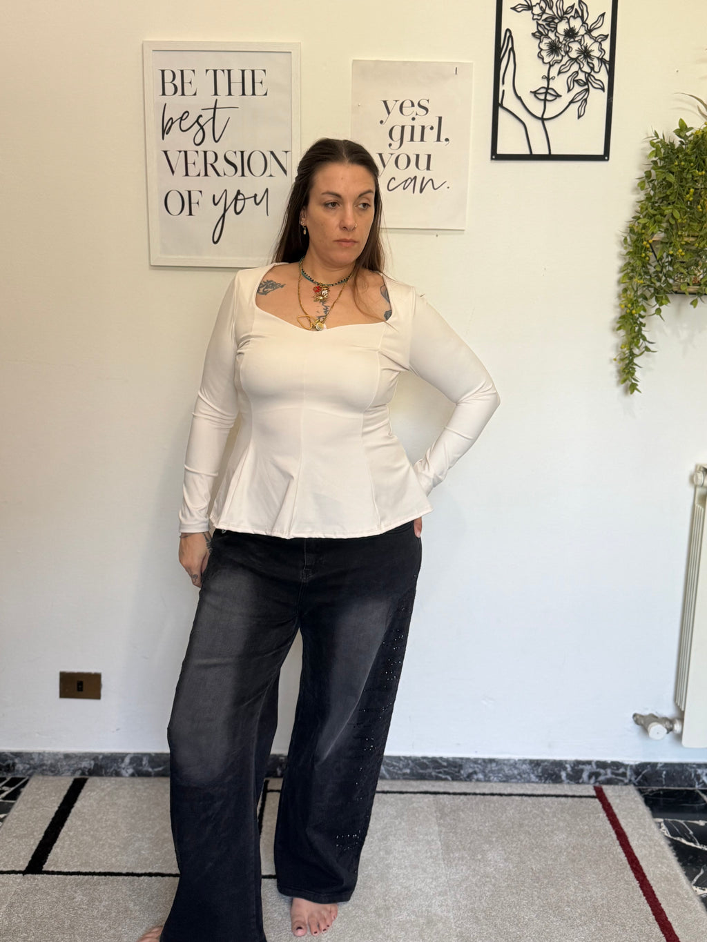 MAGLIA SCOLLO CUORE CON MANICA LUNGA curvy