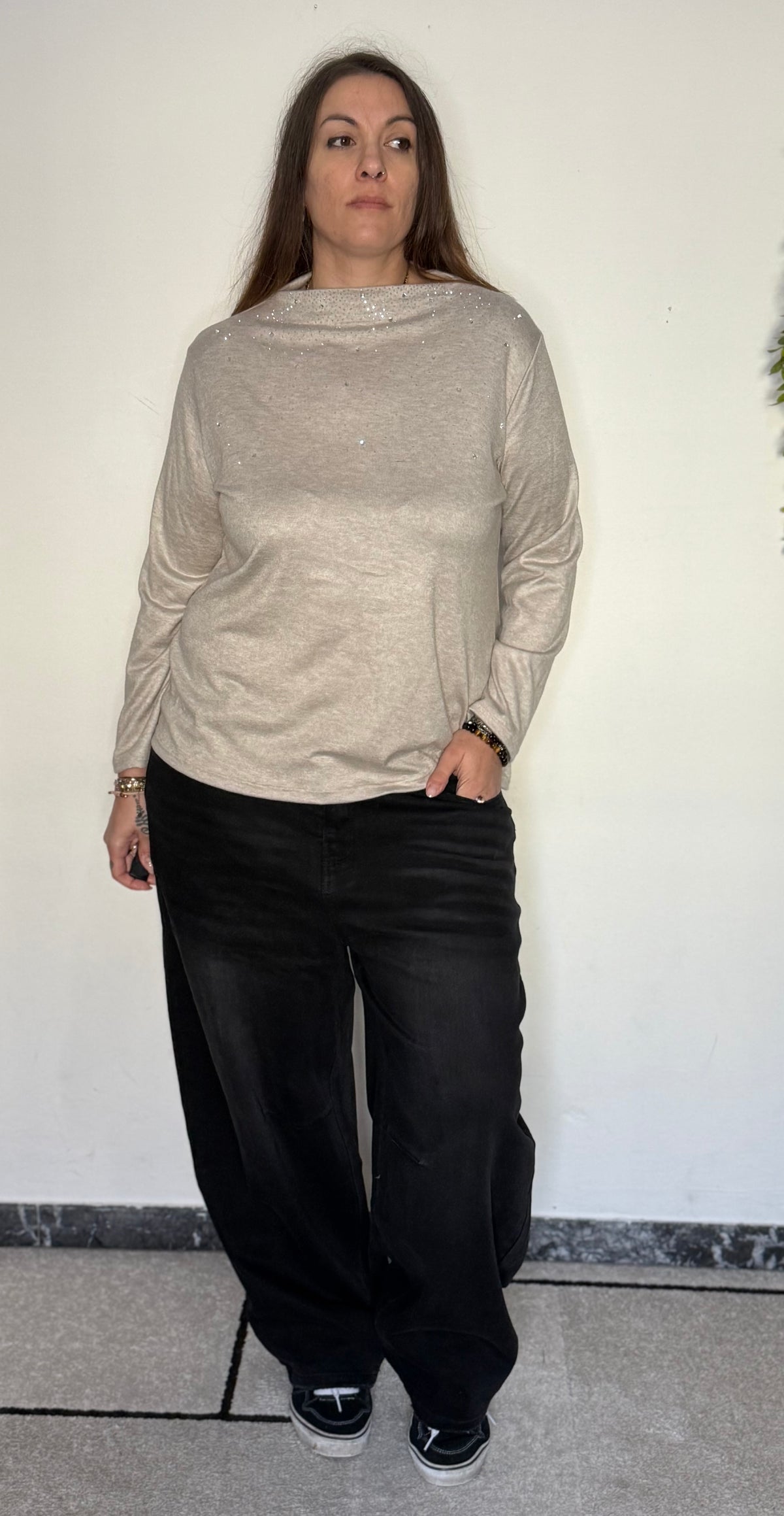 Maglia Over "Luce" con Brillantini e Scollo a Barchetta