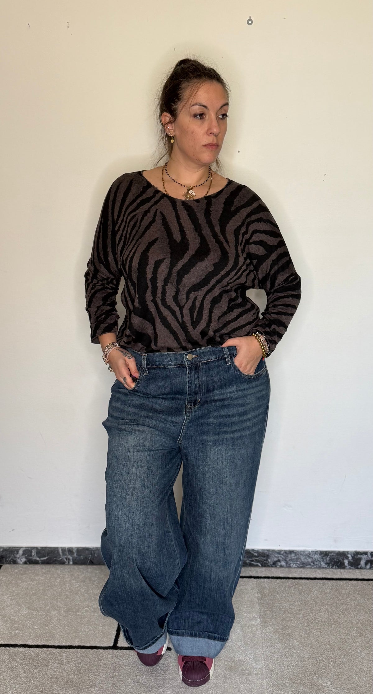 Maglia basic chic zebrata