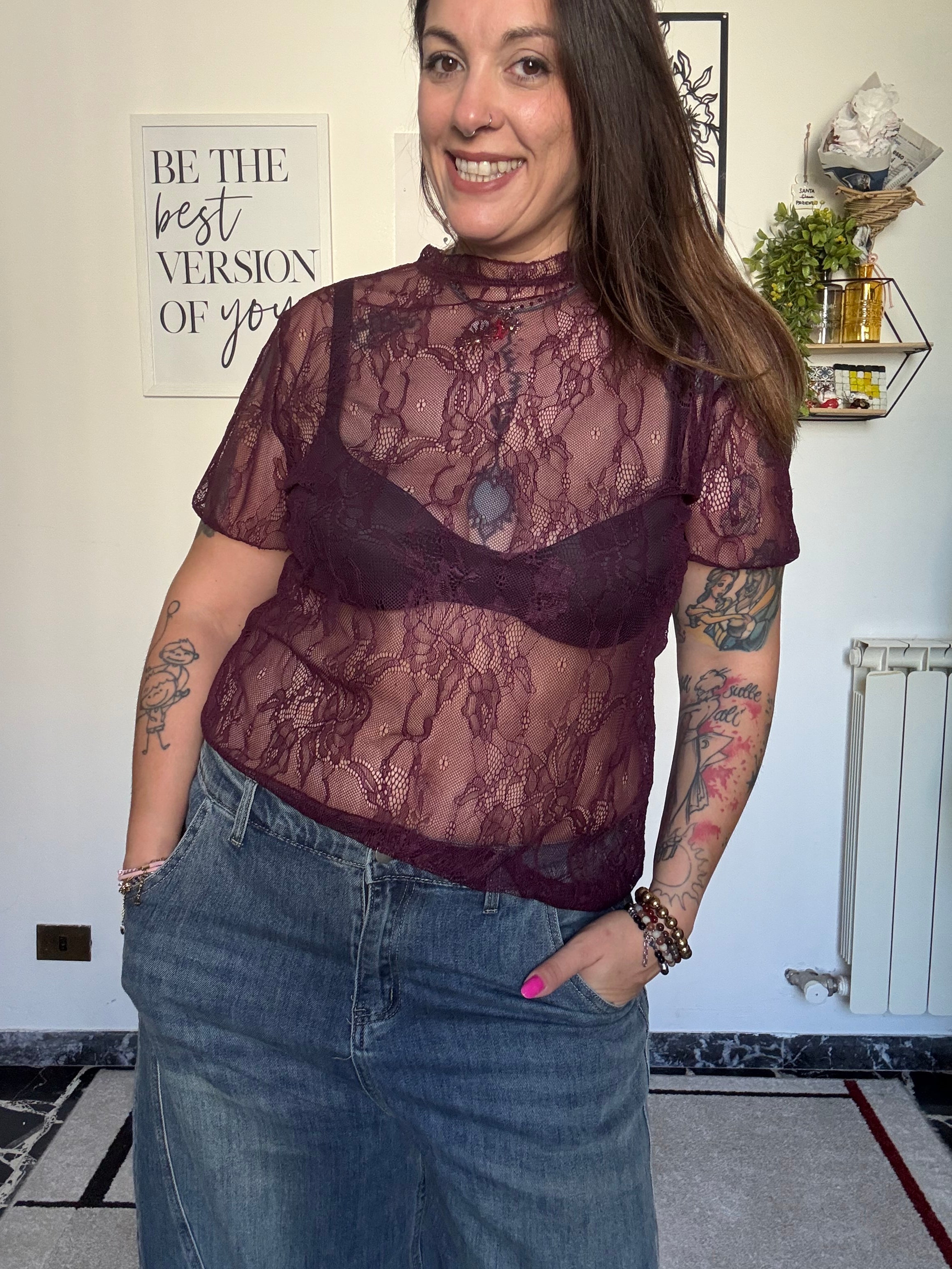 T-shirt in Pizzo Trasparente Curvy