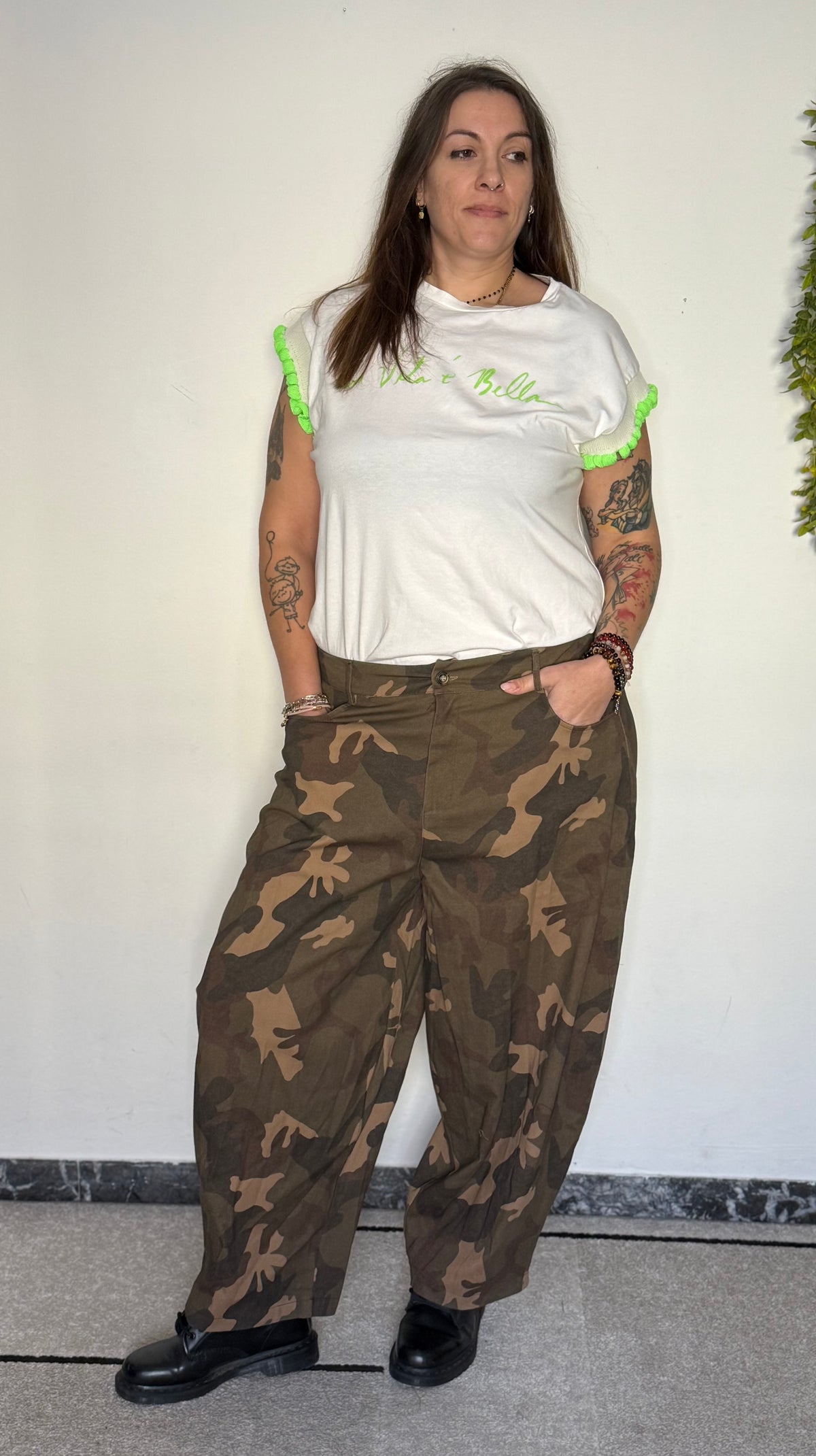 Pantalone Over "Grinta" Taglio Balloon (leopardato/mlitare)