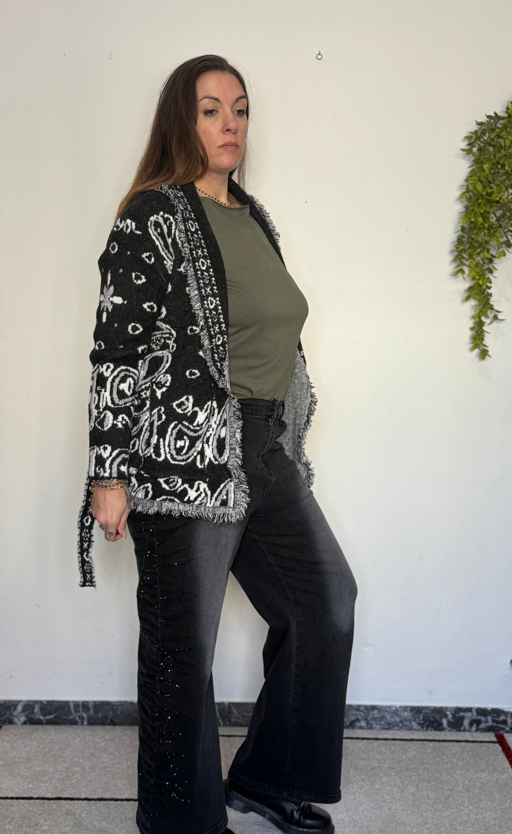 Cardigan "Indianino Folk" con Frange & Cintura