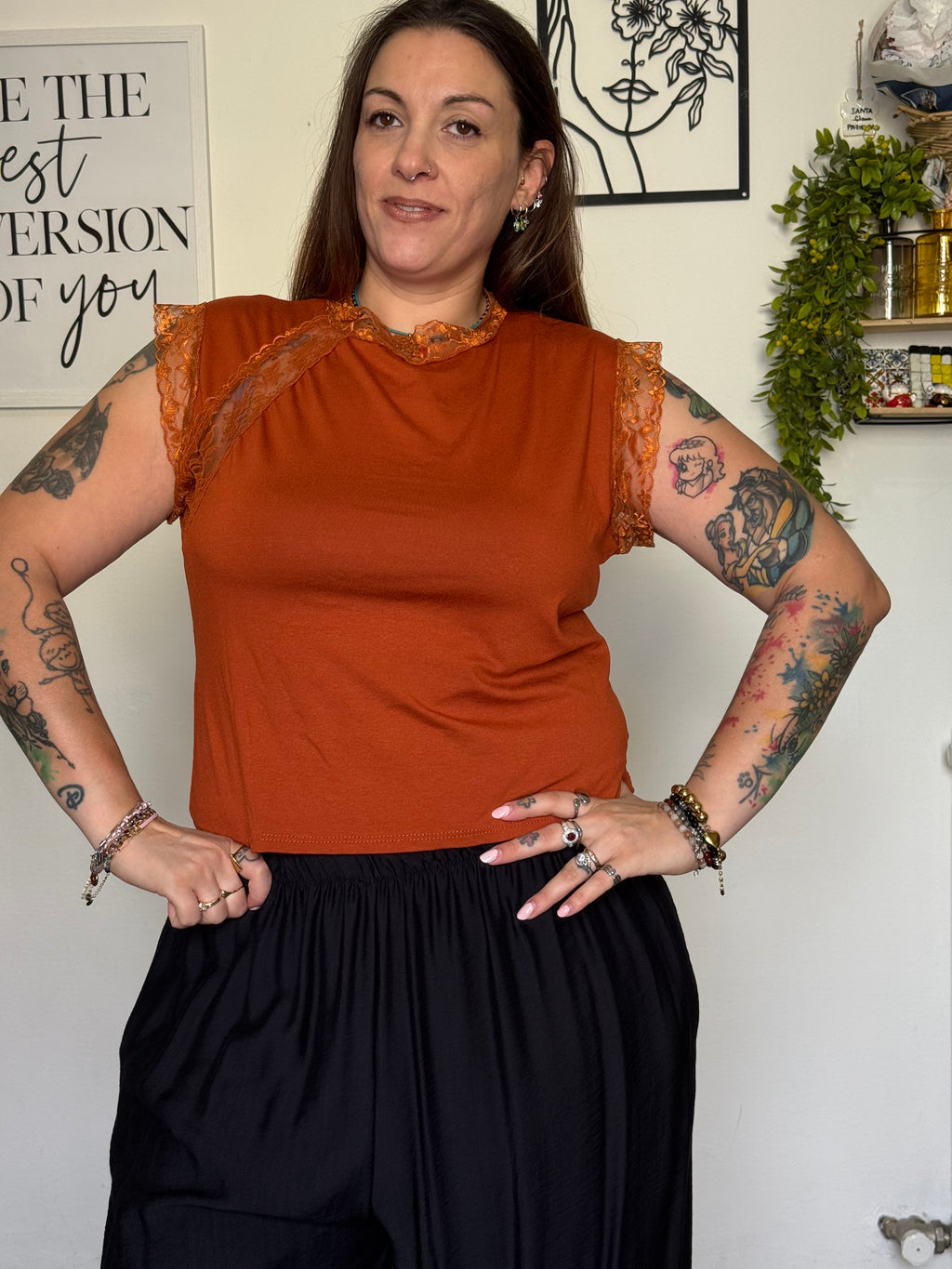 T-shirt Curvy con Pizzo