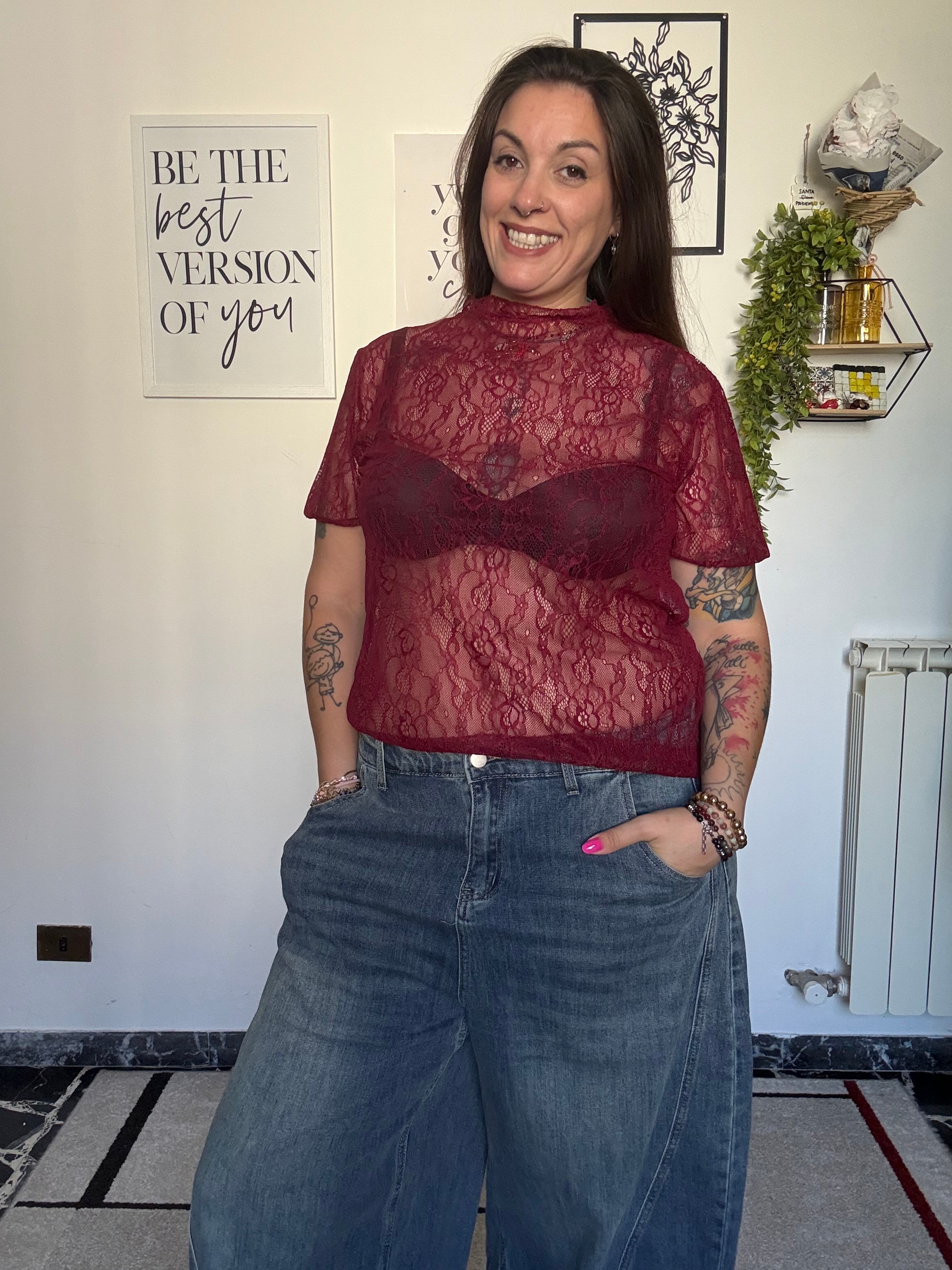 T-shirt in Pizzo Trasparente Curvy