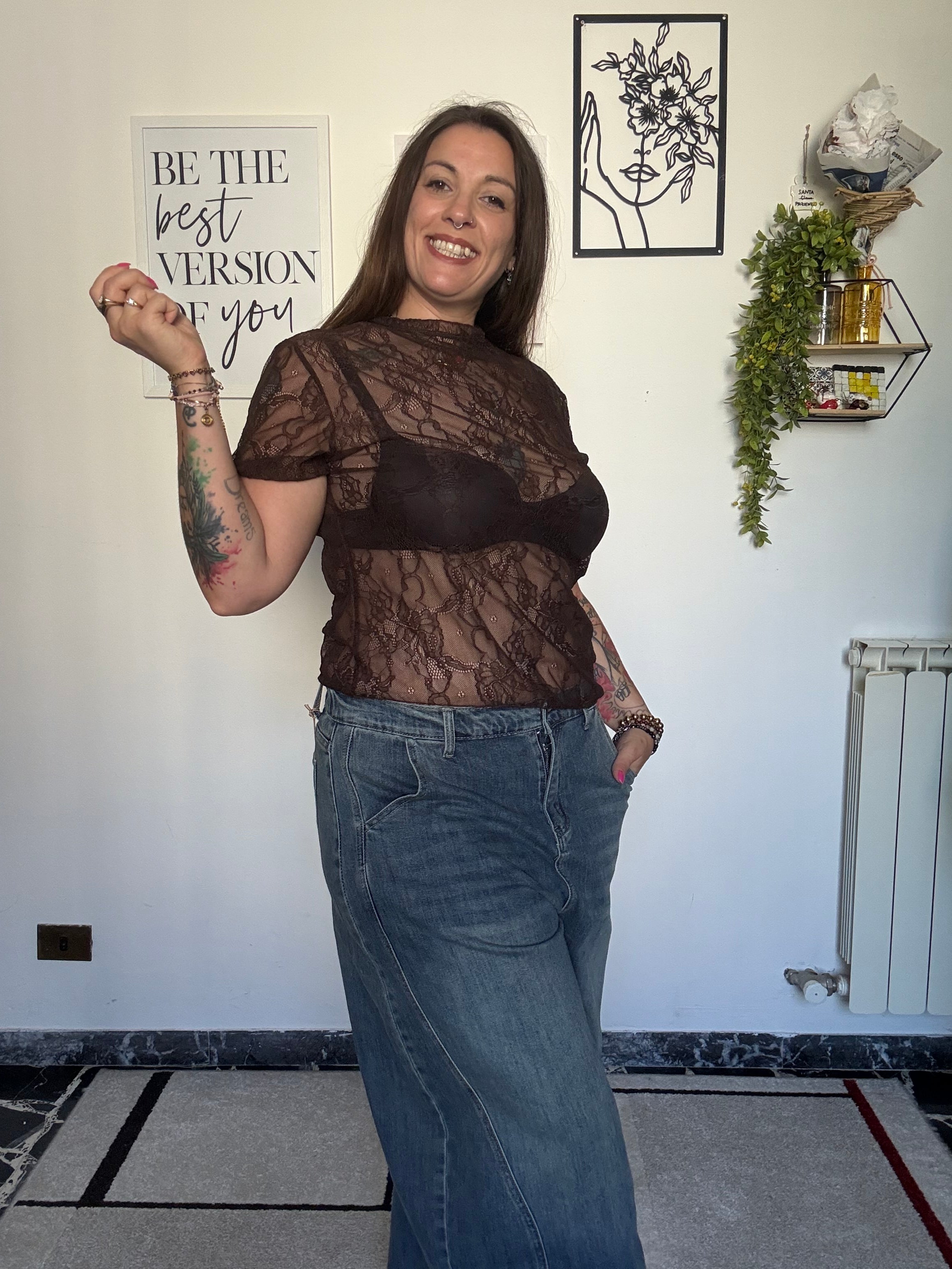 T-shirt in Pizzo Trasparente Curvy