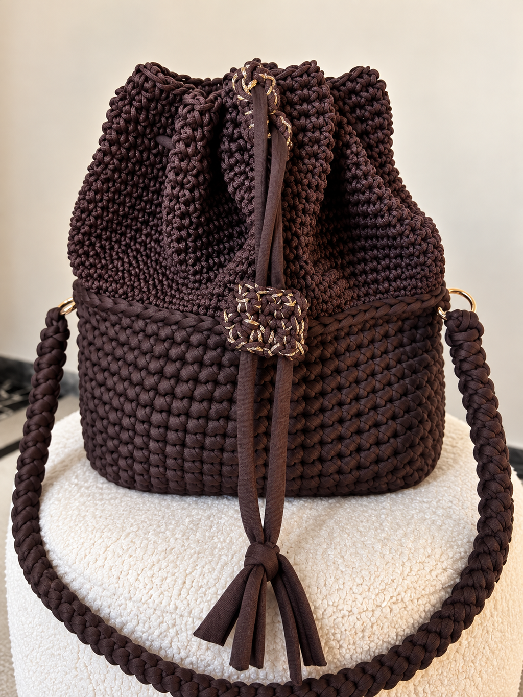 Borsa secchiello crochet doppia tessitura