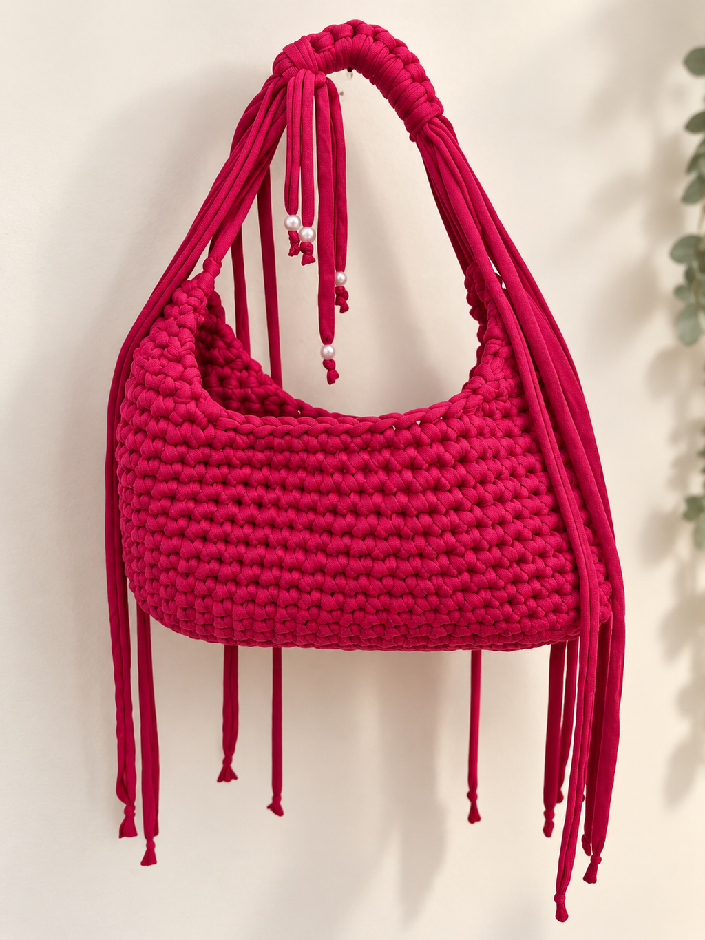Borsa in fettuccia con perline decorative