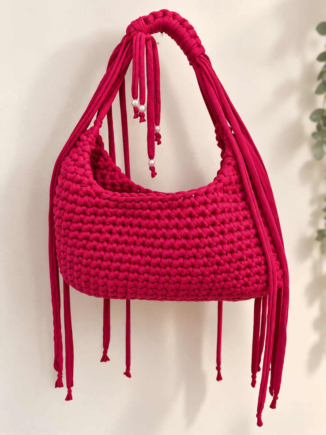 Borsa in fettuccia con perline decorative