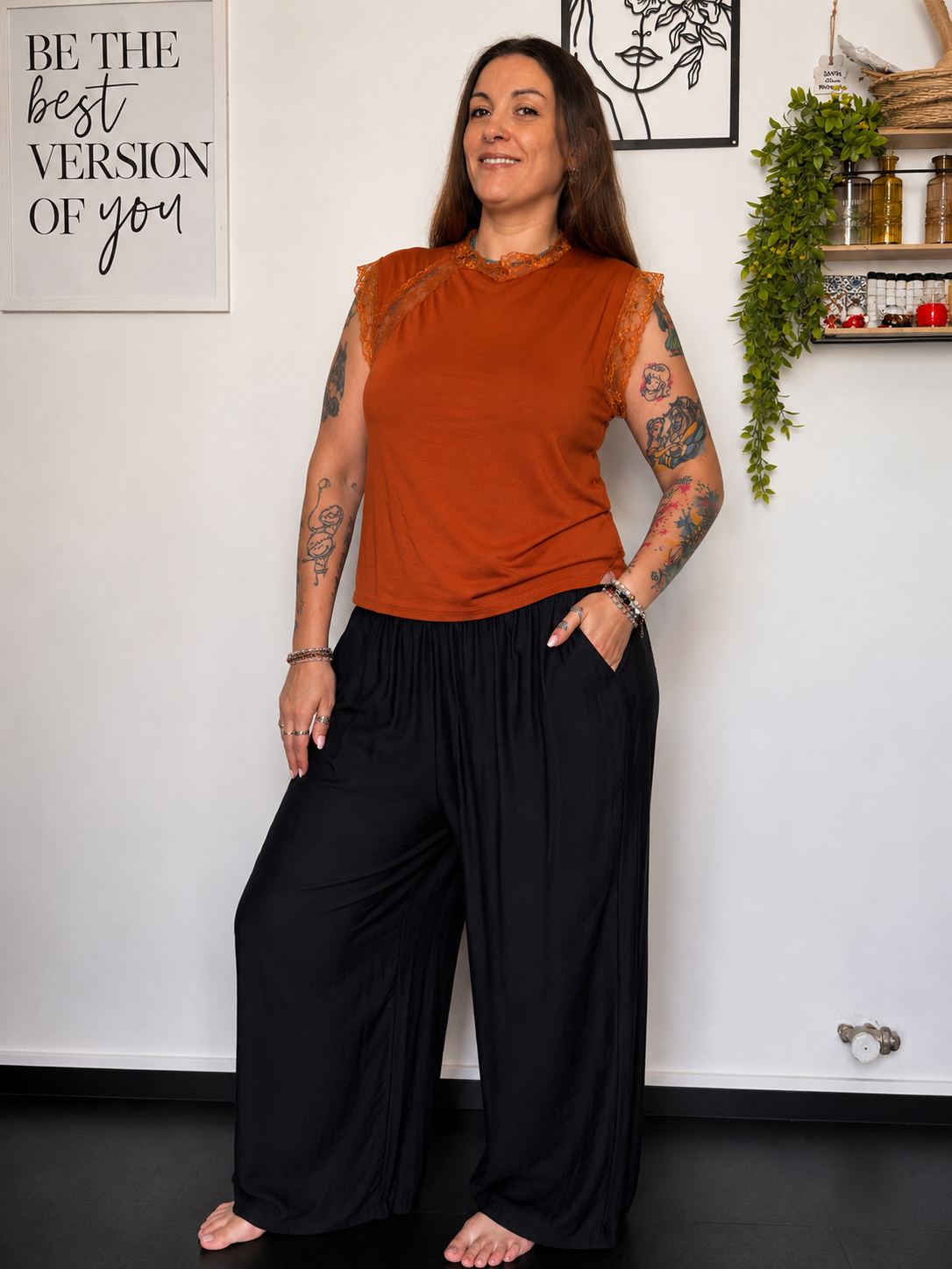 T-shirt Curvy con Pizzo