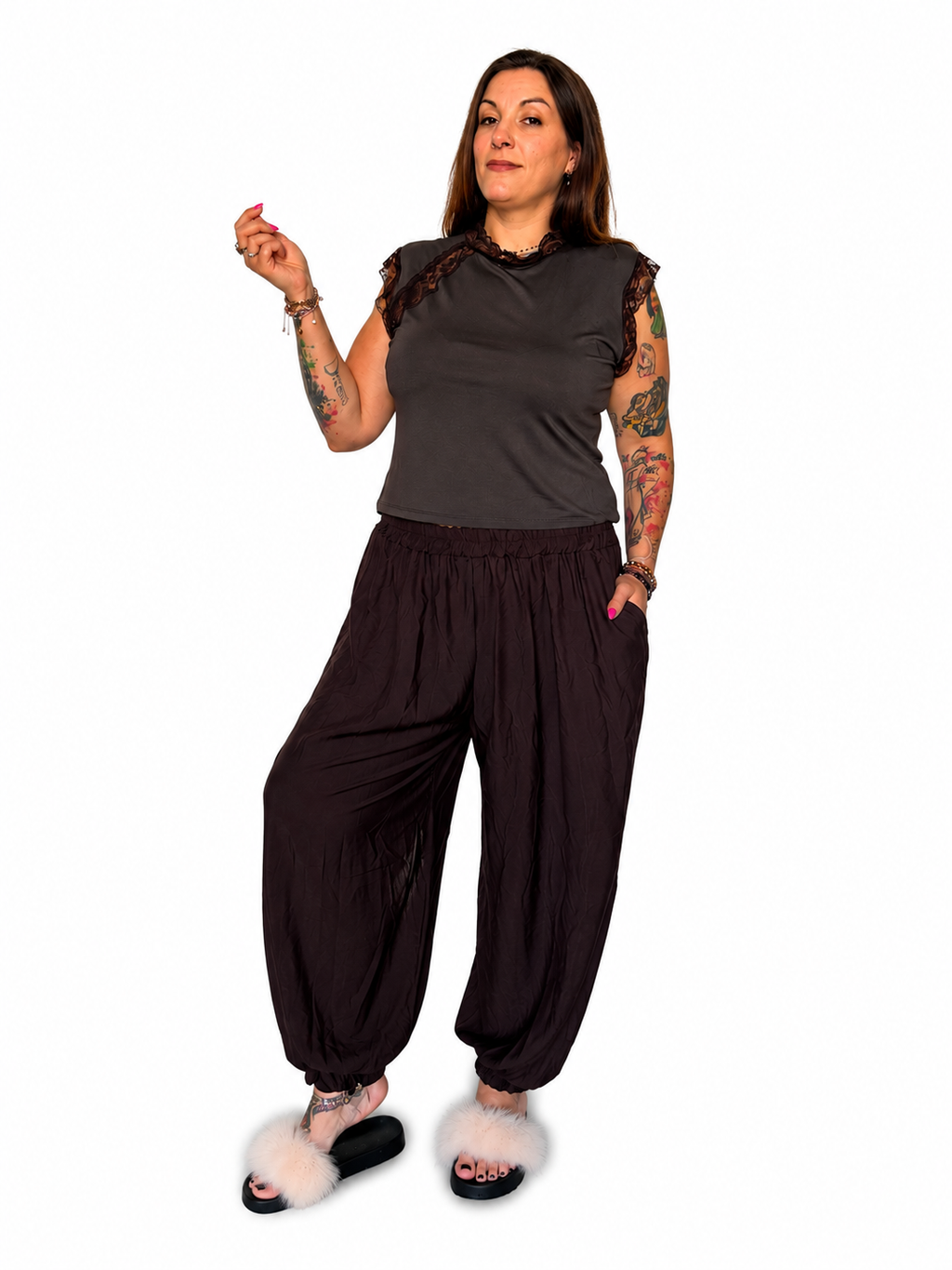 Pantalone Curvy con Elastico alla Caviglia
