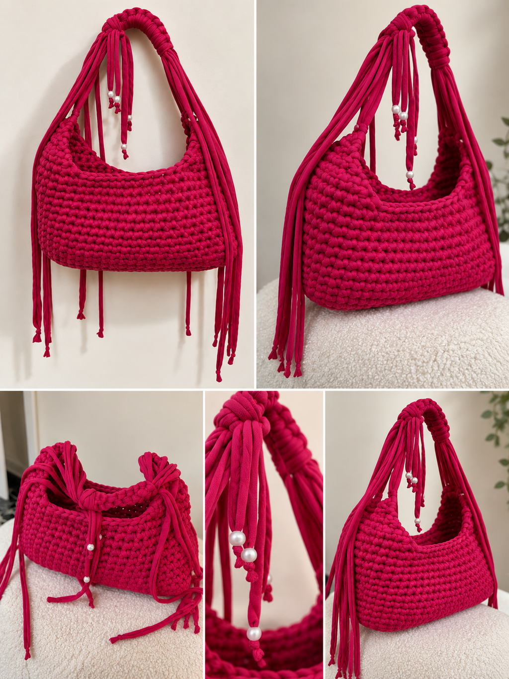 Borsa in fettuccia con perline decorative