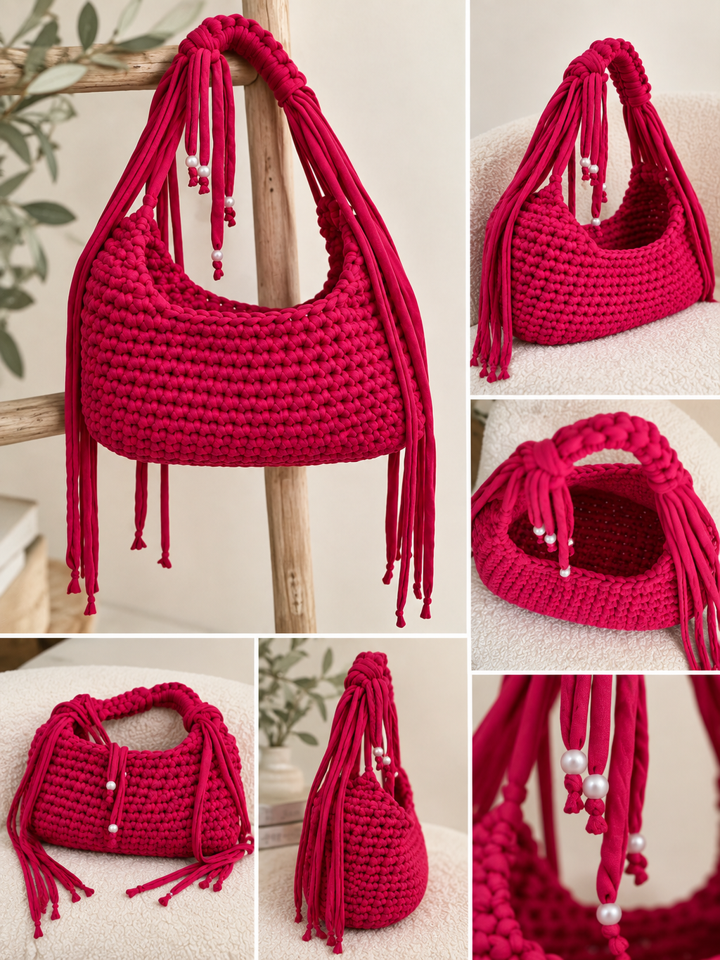Borsa in fettuccia con perline decorative