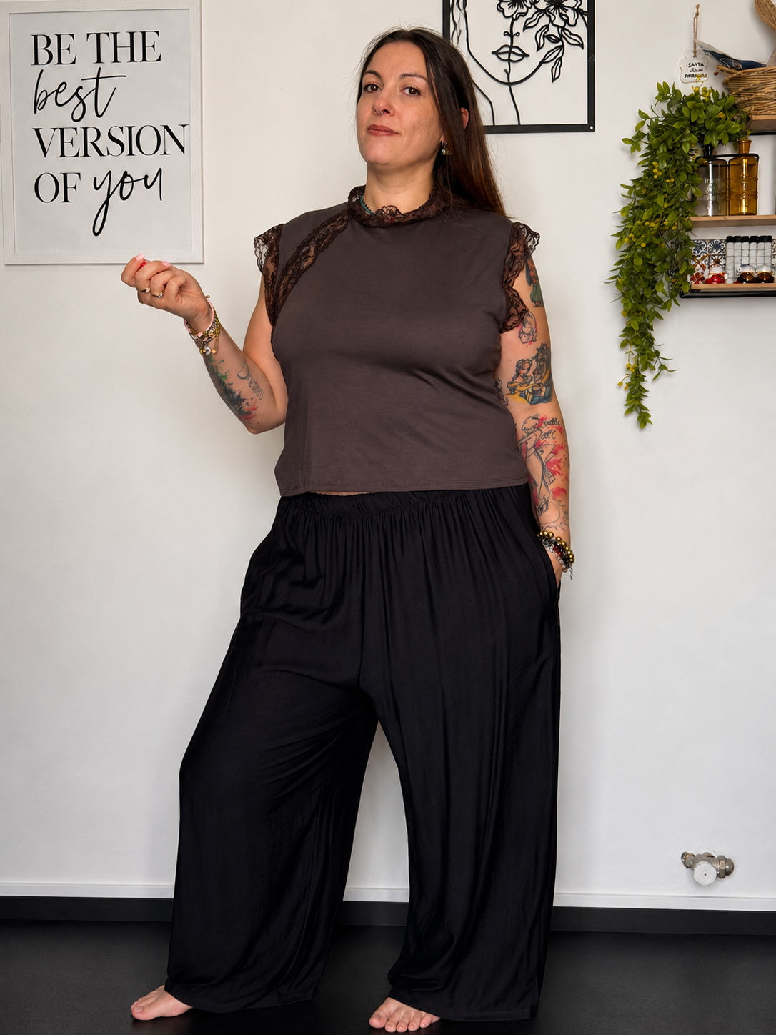 T-shirt Curvy con Pizzo