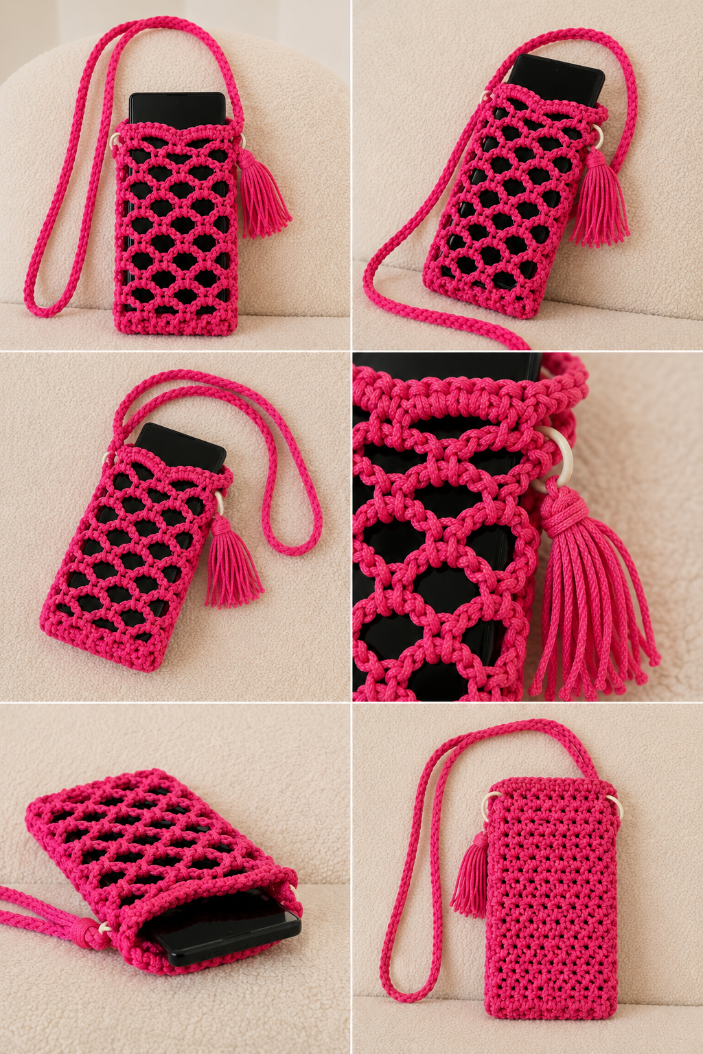 Portacellulare Artigianale a Tracolla – Rete Fucsia