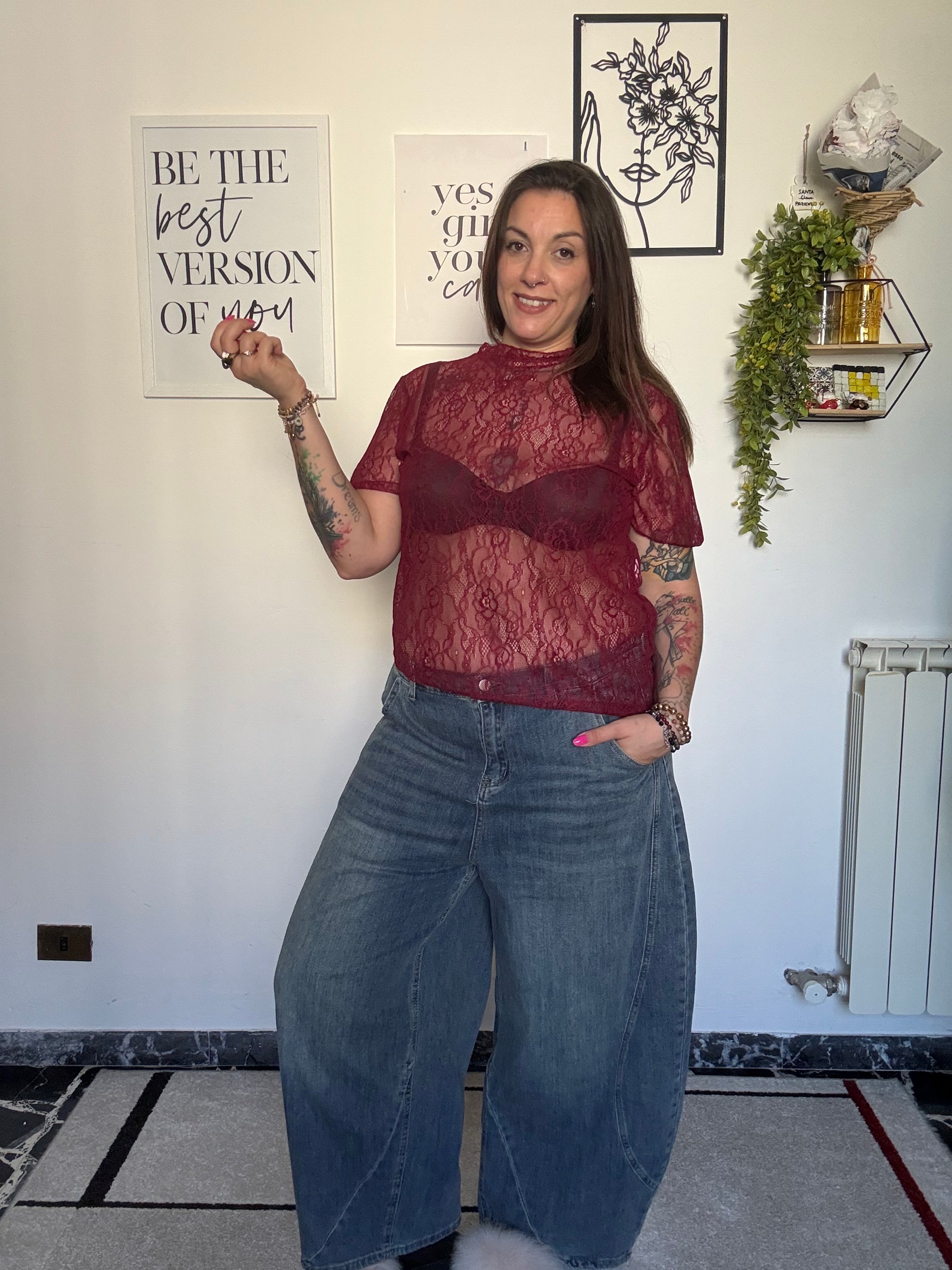 T-shirt in Pizzo Trasparente Curvy