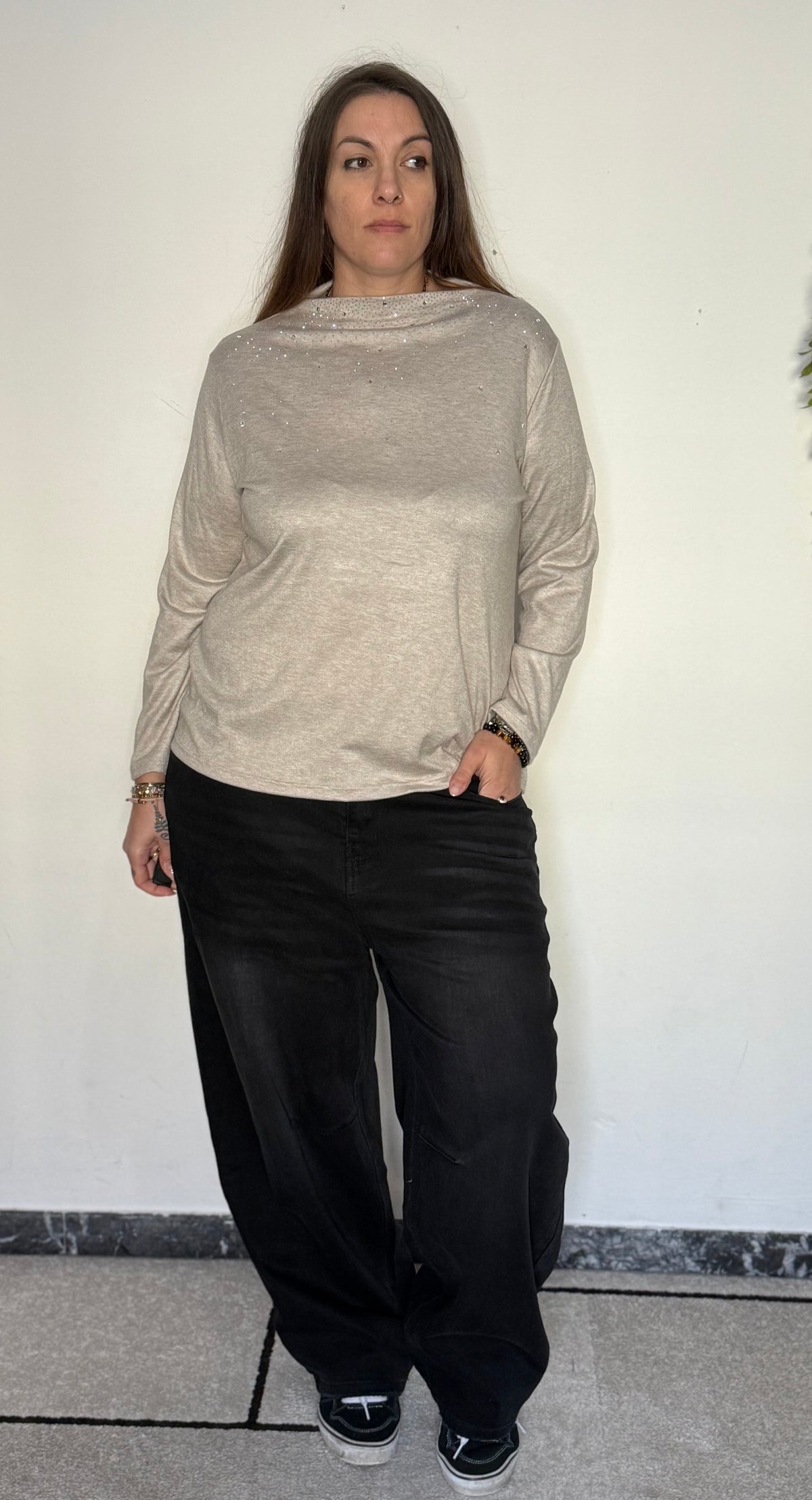 Maglia Over "Luce" con Brillantini e Scollo a Barchetta