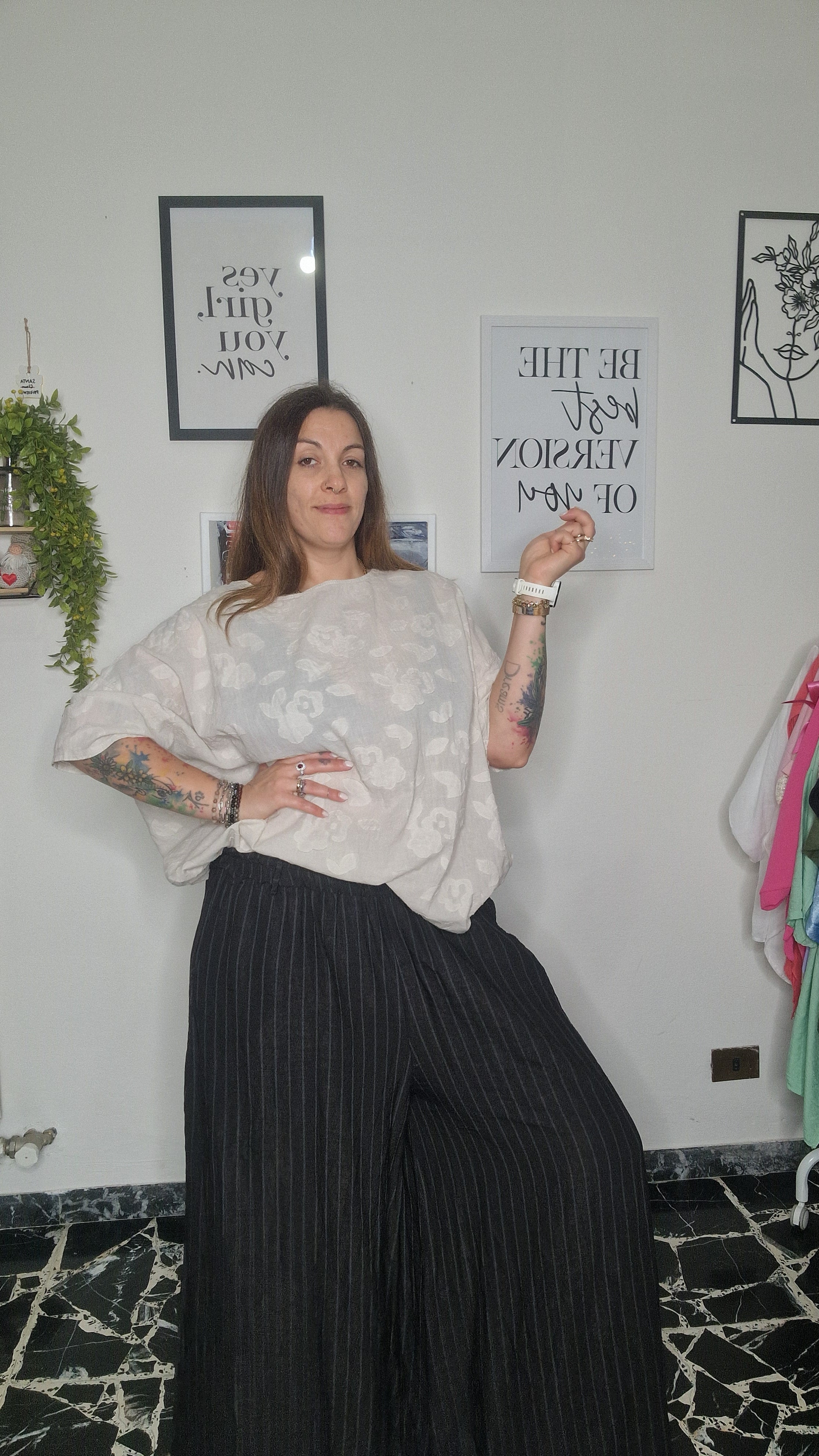 Pantalone Palazzo Finto Gessato – Curvy Fit