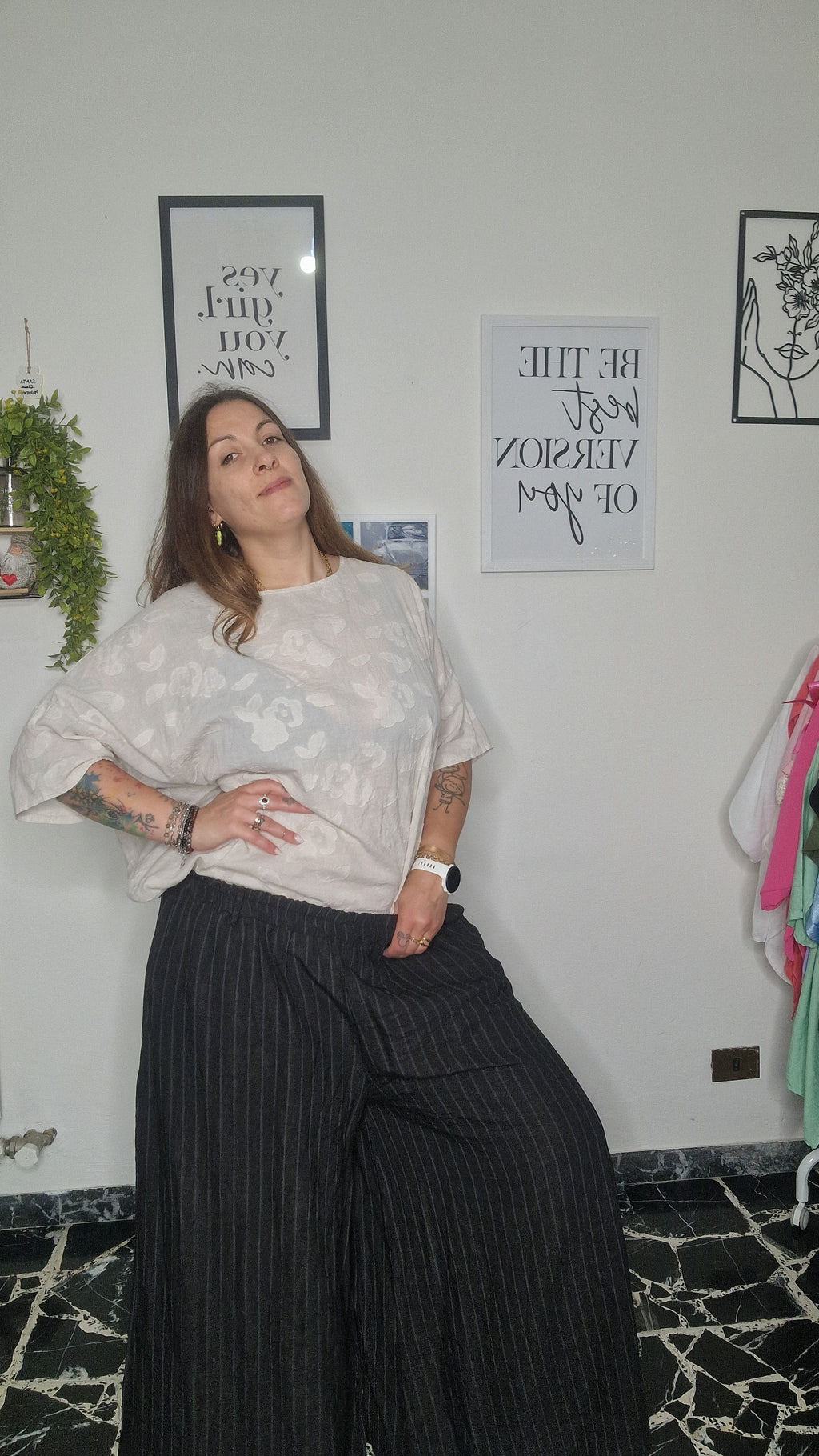 Pantalone Palazzo Finto Gessato – Curvy Fit