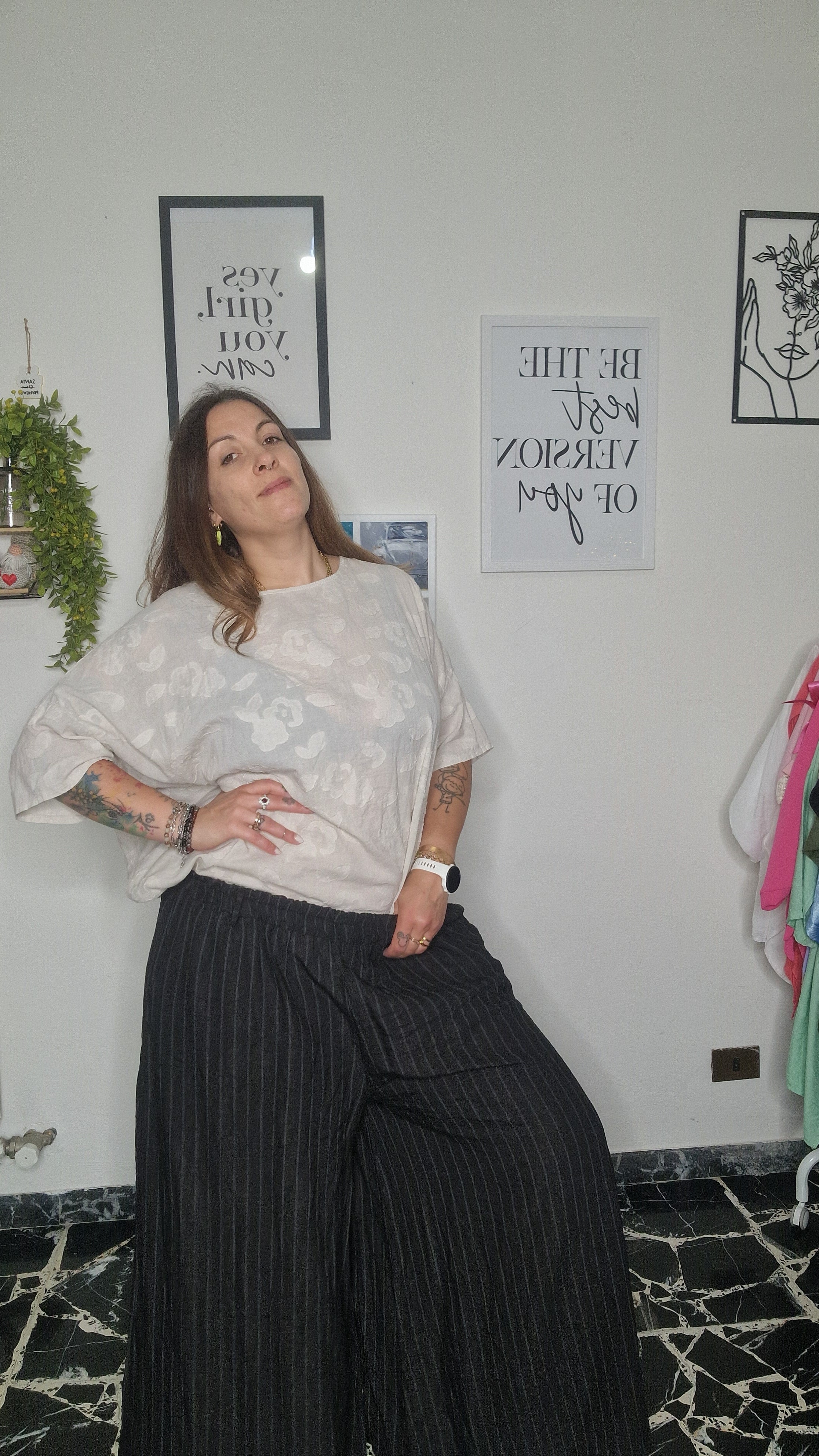 Pantalone Palazzo Finto Gessato – Curvy Fit