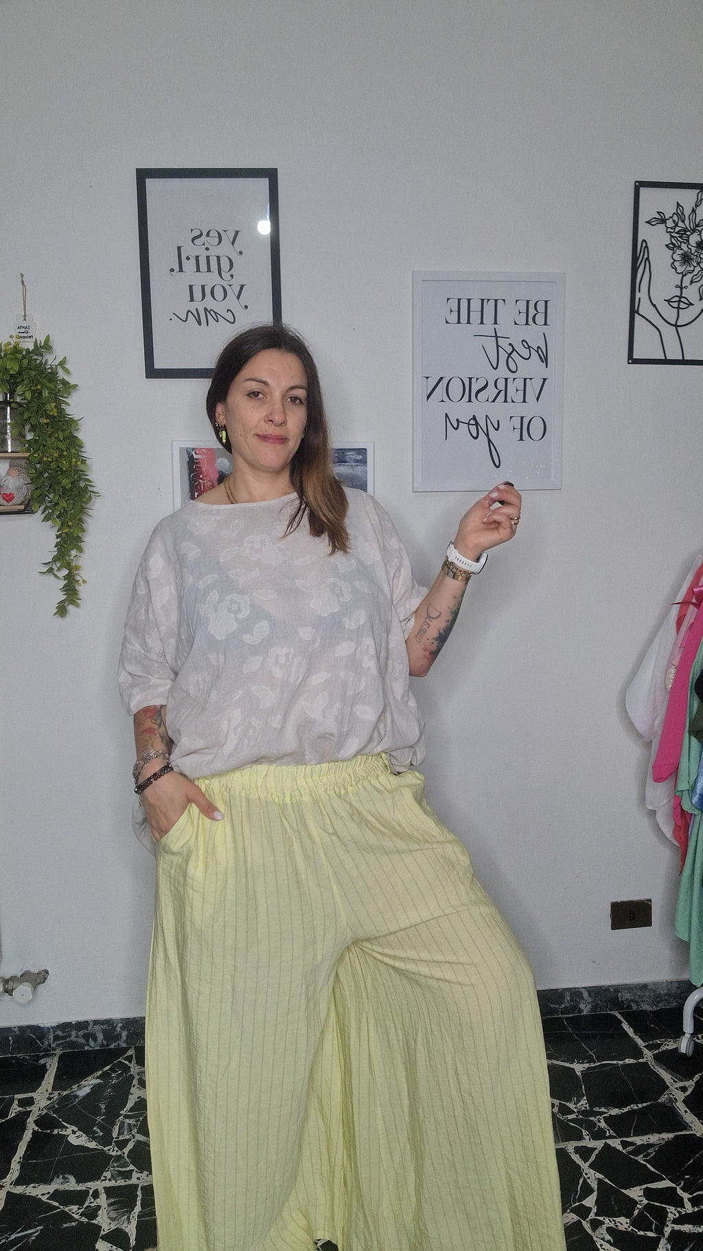 Pantalone Palazzo Finto Gessato – Curvy Fit