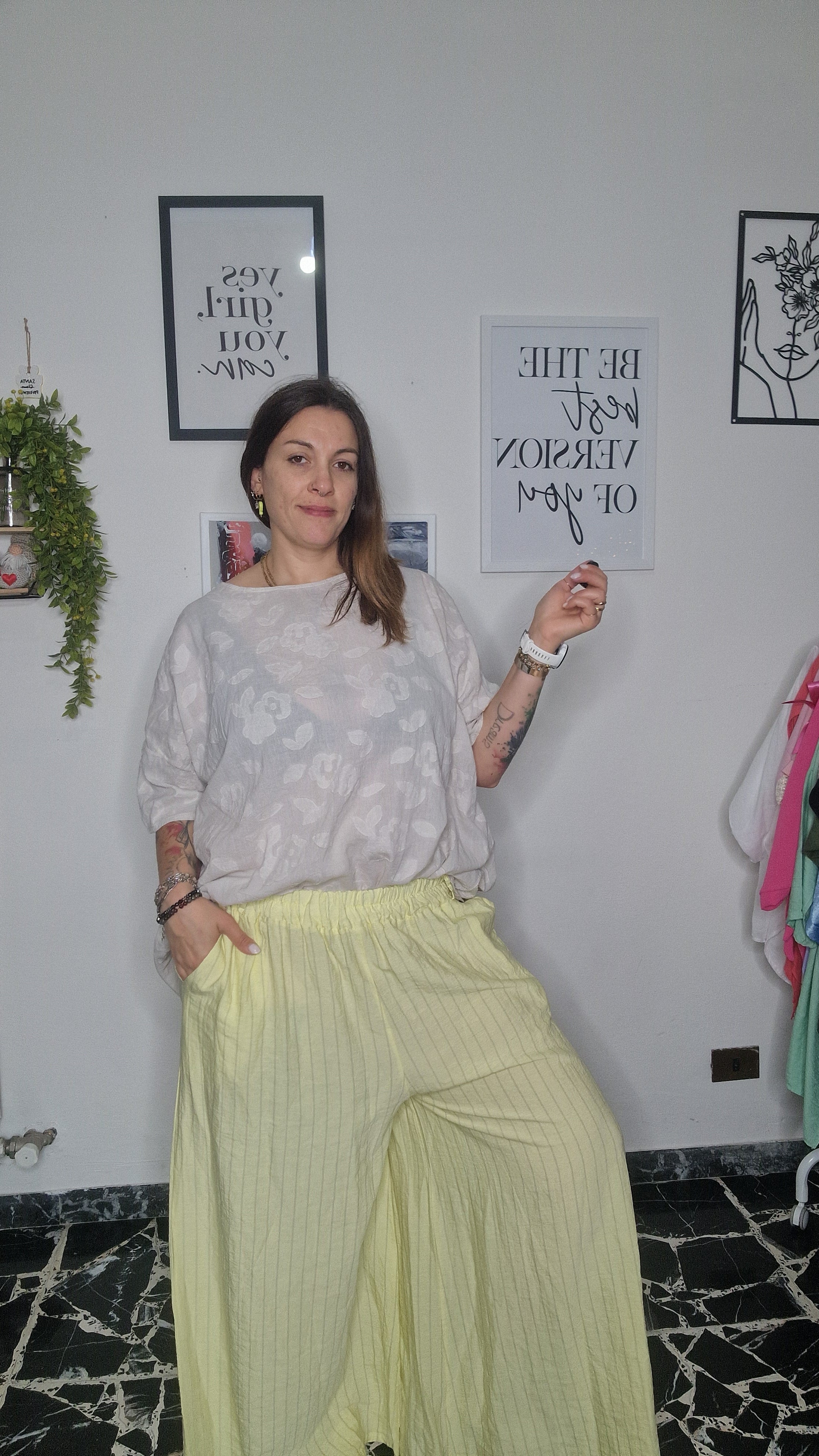 Pantalone Palazzo Finto Gessato – Curvy Fit