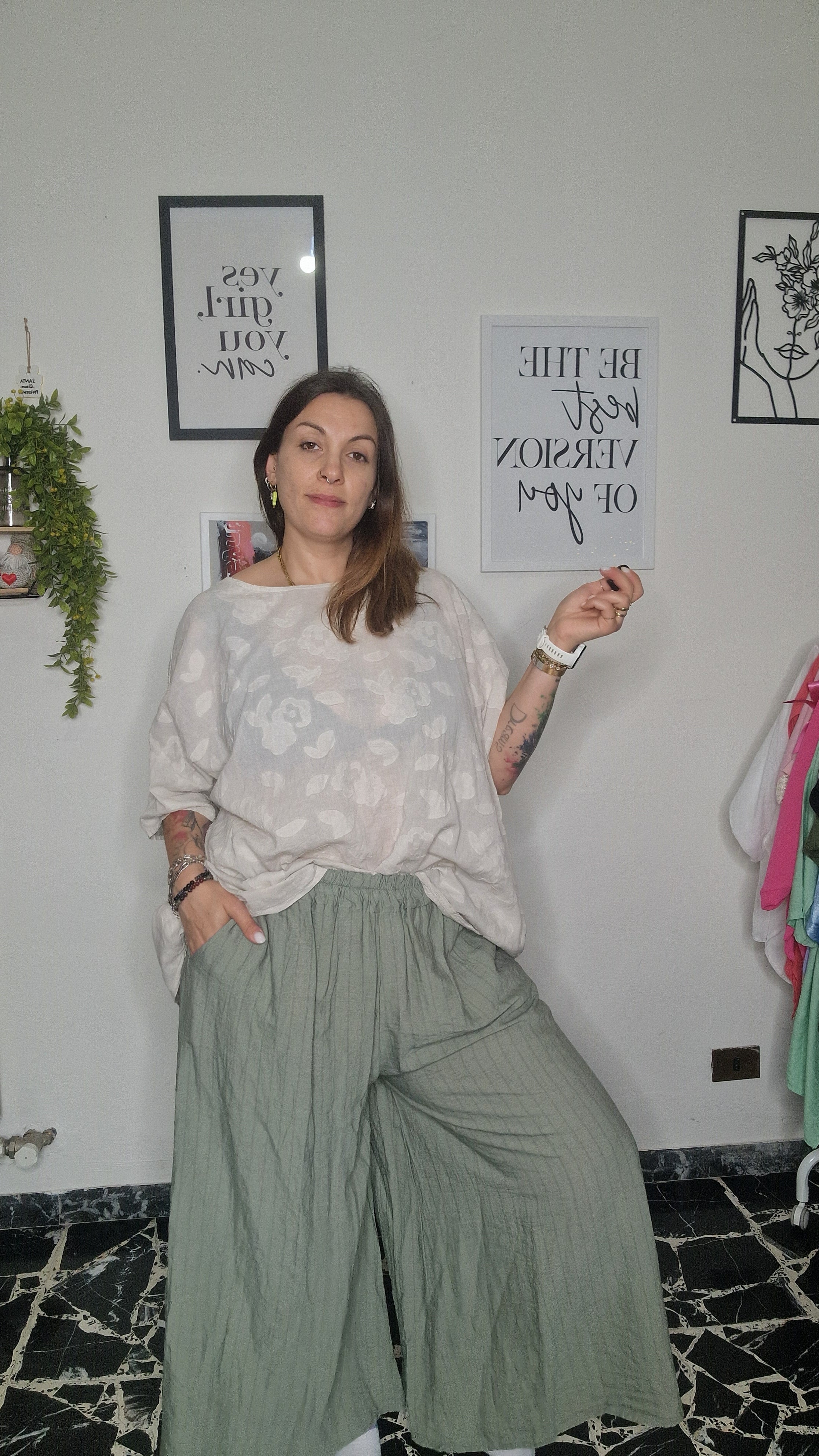 Pantalone Palazzo Finto Gessato – Curvy Fit